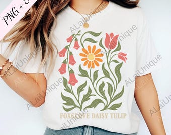 Subtle FDT Digital Download, Foxglove Daisy Tulip png, Sarcastic Boho Floral Graphic svg, Liberal Feminist