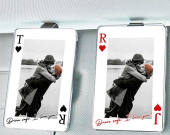 Personalized Couple Photo Car Visor Clip, Drive Safe I Love You, Gifts for Boyfriend, Anniversary Gifts for Him, Car Accessories Gifts