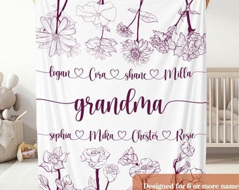 Grandma & Grandpa Blanket With Grandkids Names, Personalized Grandma Blanket, Custom Name Blanket, Mother's Day Gift, Gift for Grandma