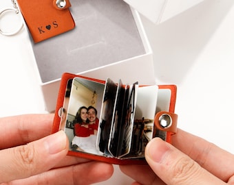 Mini Photo Album Keychain, Personalized Album Keychain, Leather Keychain, Anniversary Gifts, Boyfriend Birthday Gift, Valentines Day Gift