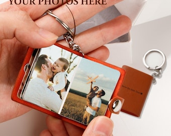 Personalized Leather Fathers Keychain with Photo, Mini Photo Album Keychain, Gift for Him, Gift for Dad, Photo Gift, Fathers Day Gifts