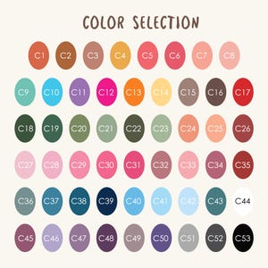 May include: Color palette chart with 53 different color swatches labeled C1 through C53. Each color swatch is a circle with a white outline.