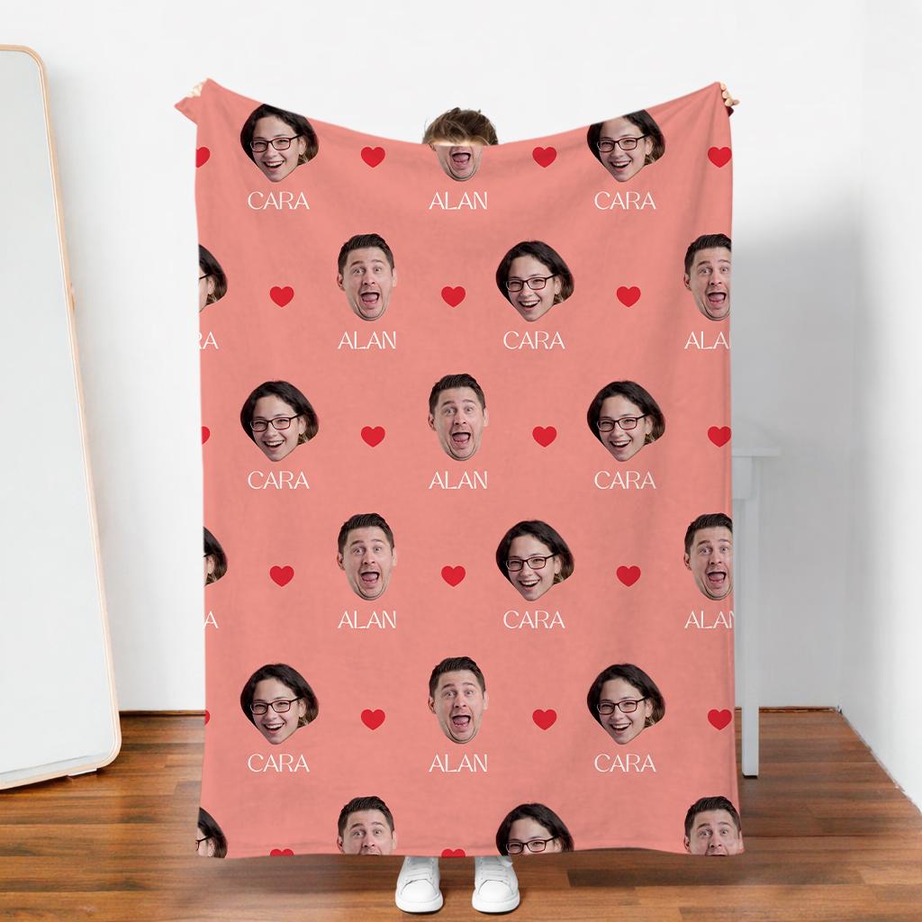 Personalized Face Blanket with Hearts