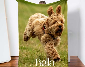 Custom Pet Photo Blanket with Text - Dog Mon Gifts, Gift for Pet Lover - Family Photo Blanket