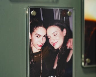 Personalized Bridesmaid Proposal Photo Frame with Engraved Text, Acrylic Fridge Magnetic Photo Frame with Custom Photos, Pink Photo Frame