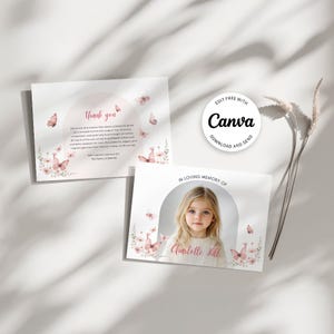 carte de remerciement commémorative florale rose | Souvenir funéraire | Modèle Célébration de vie - 010
