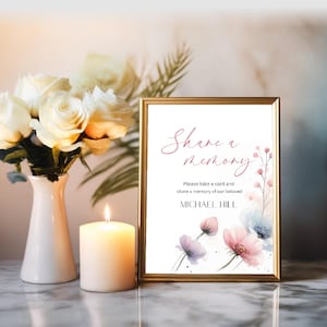 Elegante cartello commemorativo per funerali: modello di biglietto commemorativo personalizzabile per celebrare i propri cari - Collezione Heavenly Breeze