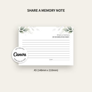 Modelo de cartão de memória de funeral de eucalipto elegante: design perene personalizável para notas comemorativas - Evergreen Peace