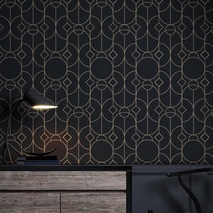 Moderne Tapete zum Abziehen und Aufkleben, minimalistisches Wandbild für die Inneneinrichtung, abnehmbare Wandkunst, luxuriöse Tapete in Schwarz und Gold