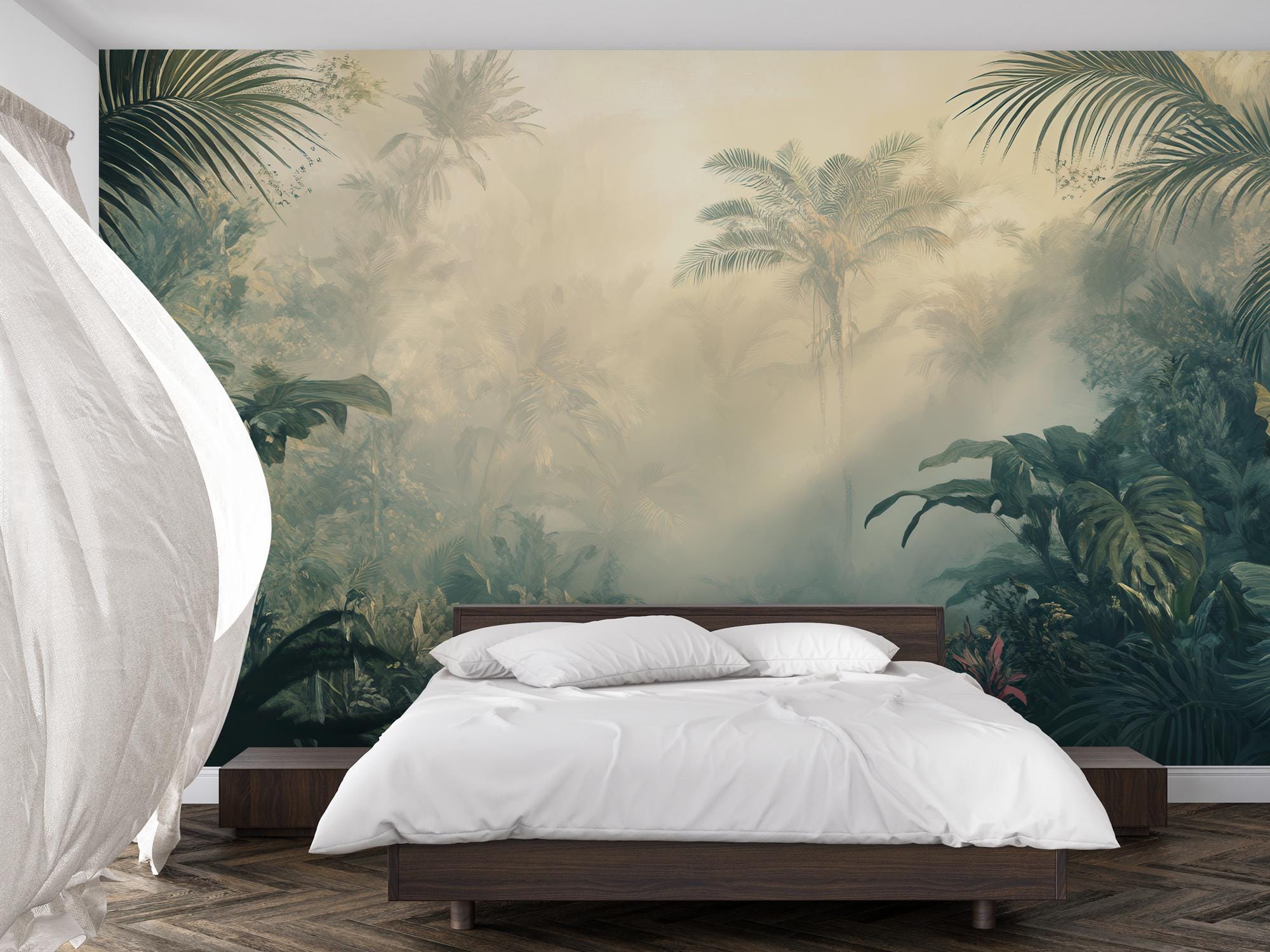 Vintage Tropical Jungle Mural – Peel and Stick Palm Leaf Wallpaper - Etsy