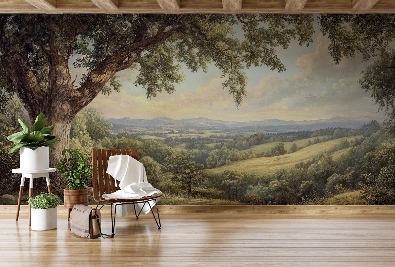 Vintage Tree Landscape Wall Mural, Romantic European Countryside View ...