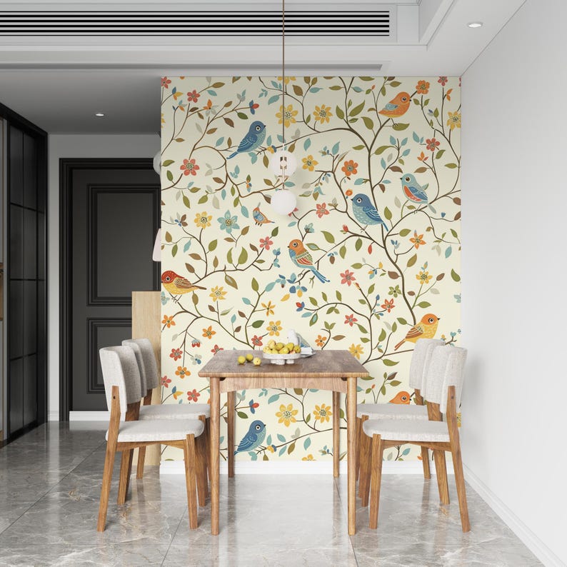 Bird Floral Wallpaper Peel and Stick Whimsical Nursery Wall Mural - Etsy