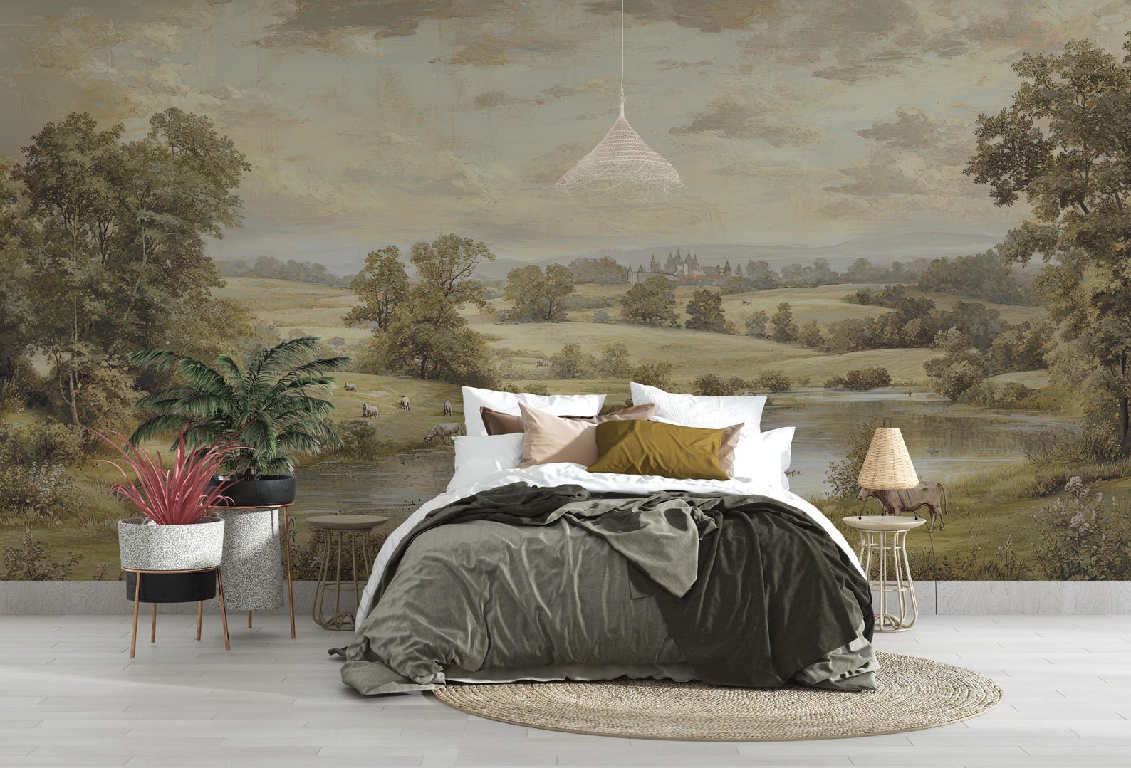 Vintage European Countryside Wall Mural – Pastoral Landscape With ...