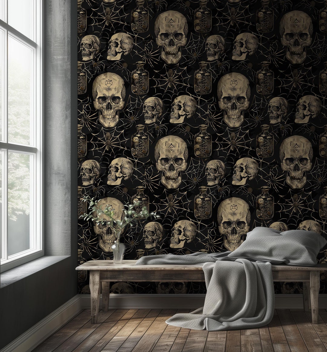 Gothic Skull Wallpaper | Dark Halloween Decor, Peel and Stick - Etsy