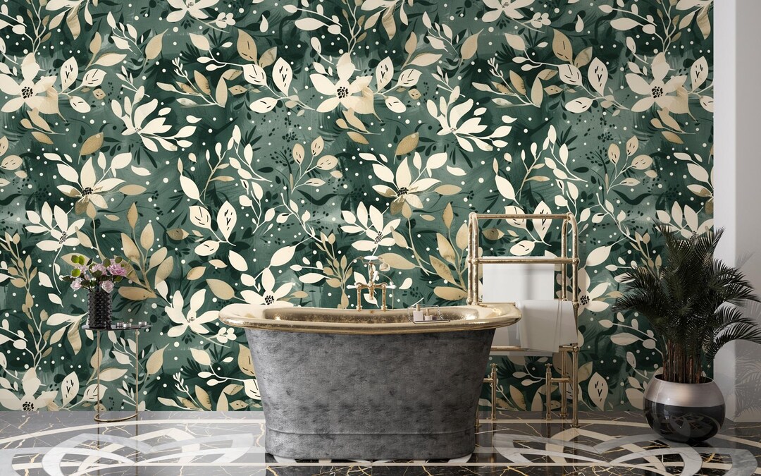 Green Botanical Wallpaper Peel and Stick Sage Floral Wall Decor - Etsy