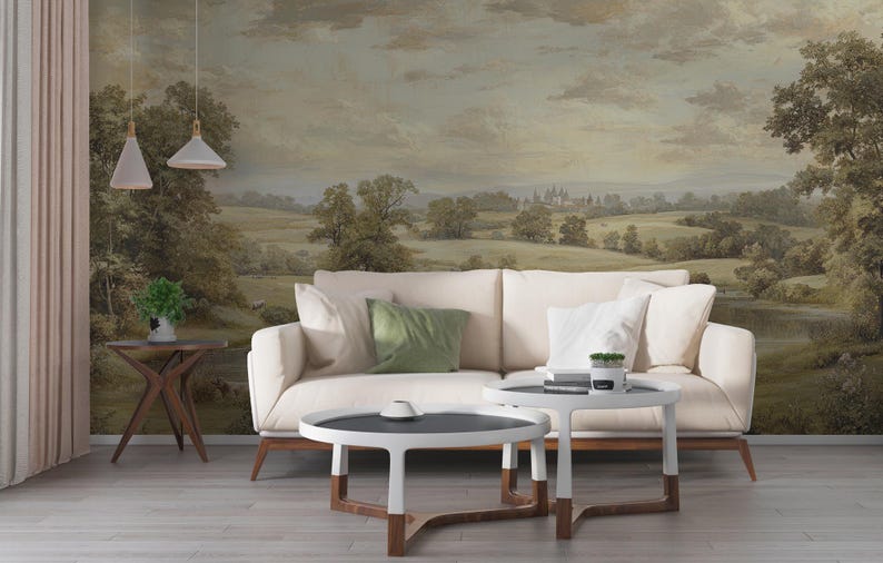 Vintage European Countryside Wall Mural – Pastoral Landscape With ...
