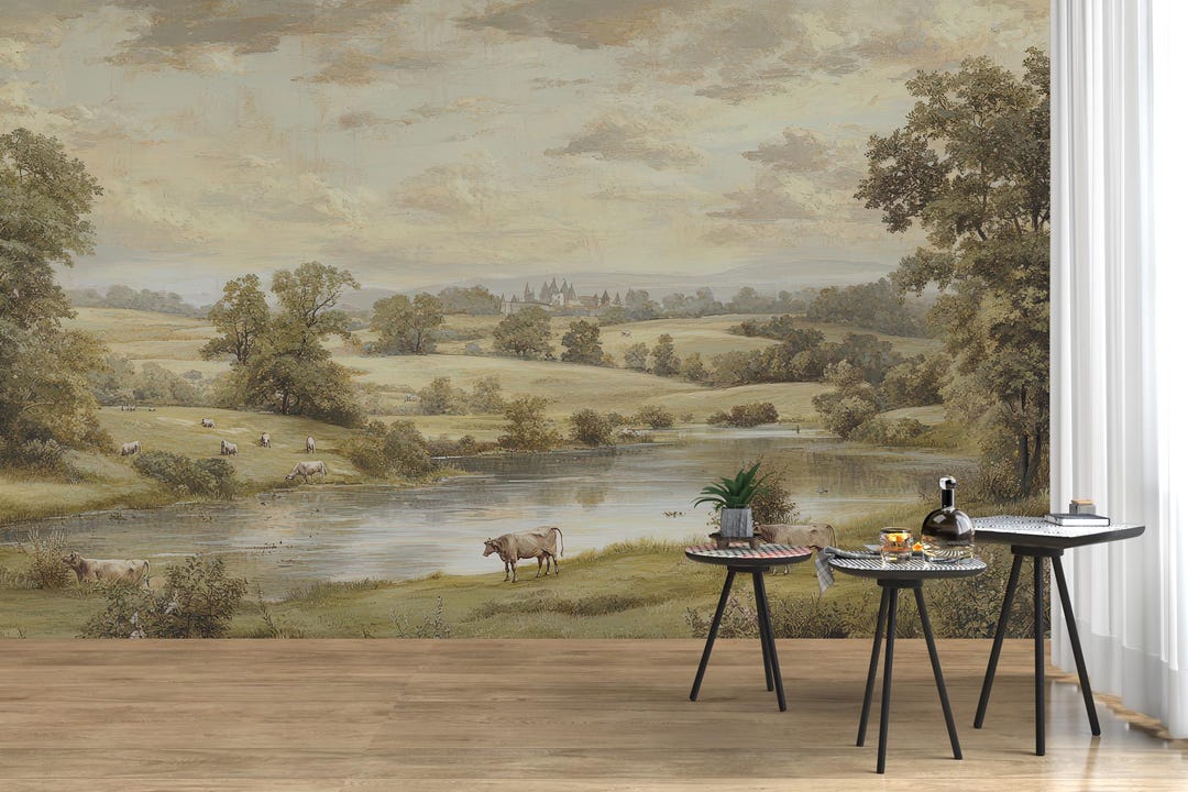 Vintage European Countryside Wall Mural – Pastoral Landscape With ...
