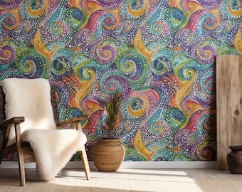 Colorful Swirls Wallpaper – Abstract Accent Wall Mural, Peel and Stick