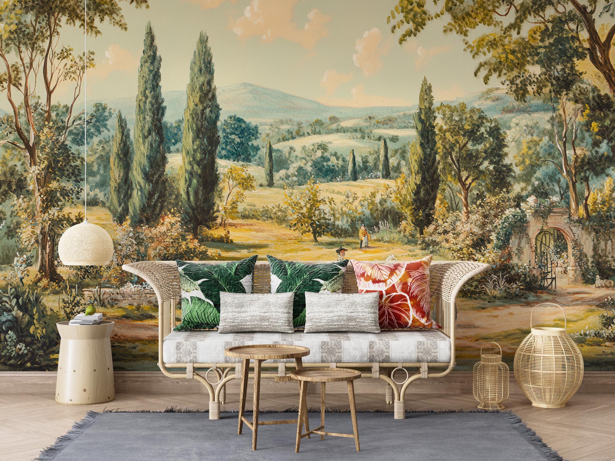 French Landscape Wallpaper Mural – Vintage Garden, Chinoiserie Style - Etsy