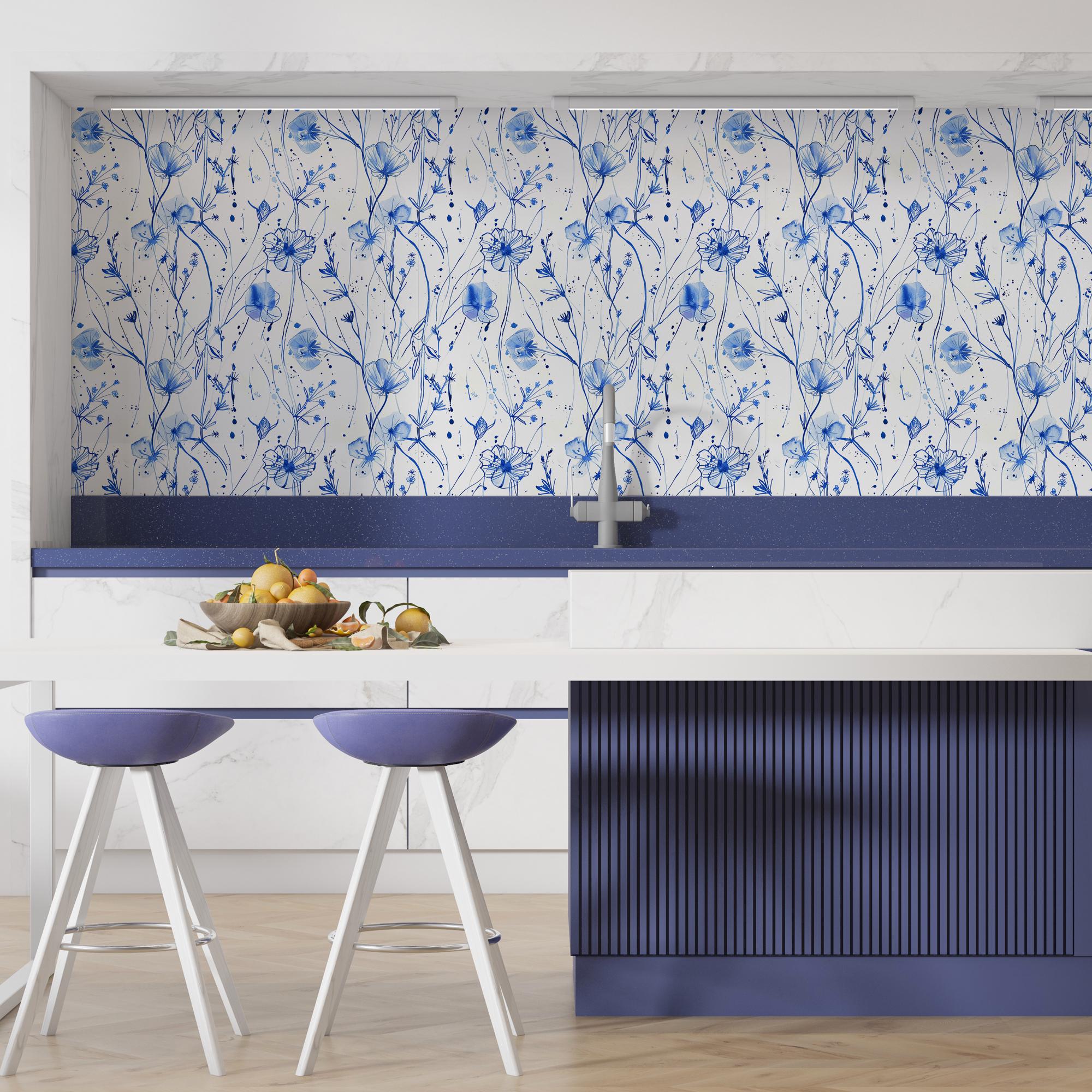 Blue Floral Wallpaper Peel and Stick Watercolor Botanical Wall Mural - Etsy