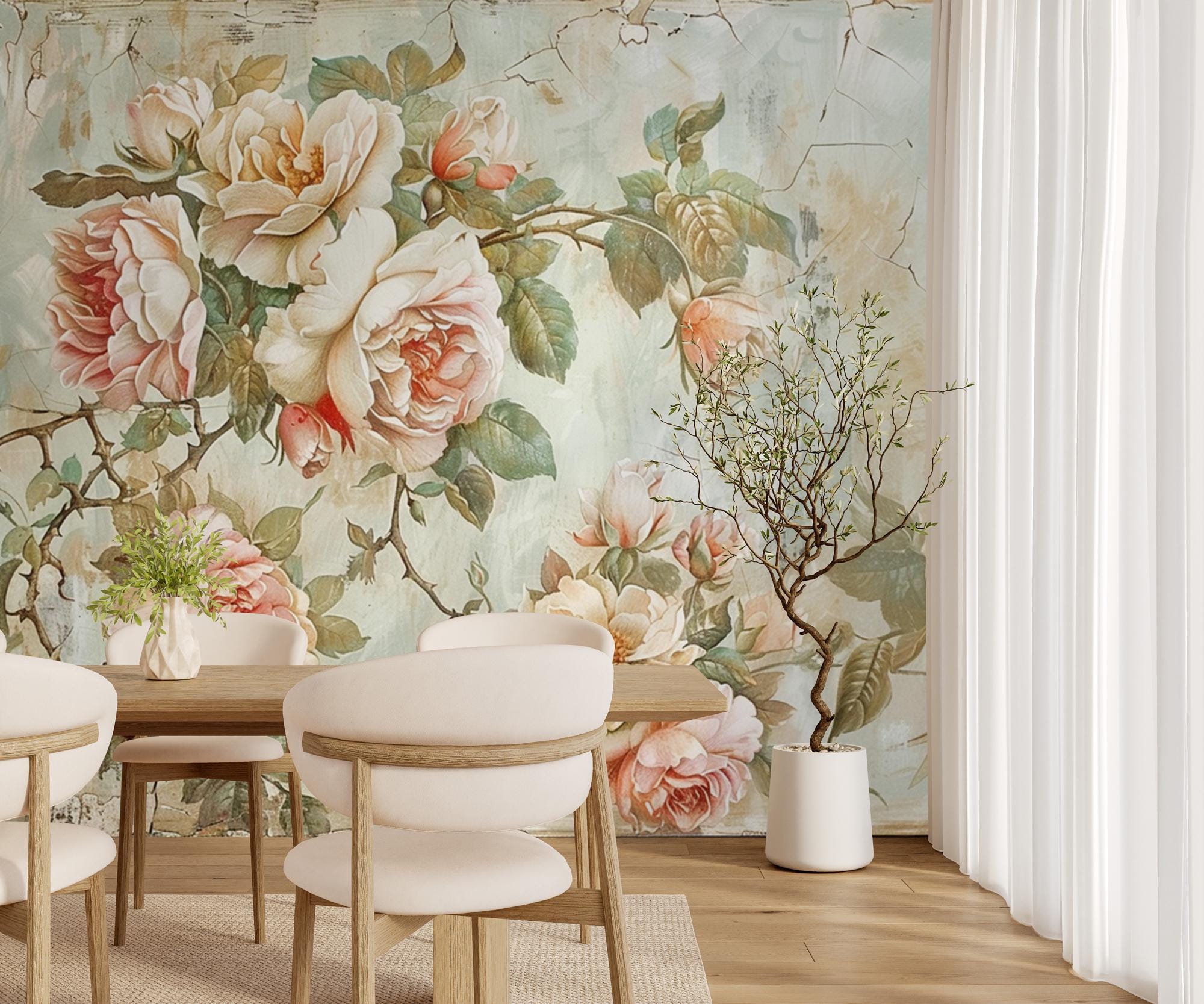 Vintage Floral Wallpaper Peel and Stick Removable Rose Wall Mural - Etsy
