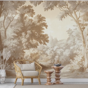 Vintage Forest Wallpaper Mural, Peel And Stick Wall Decor, Self-Adhesive Nature Wall , Neutral Woodland Mural, Large Botanical Wall Covering