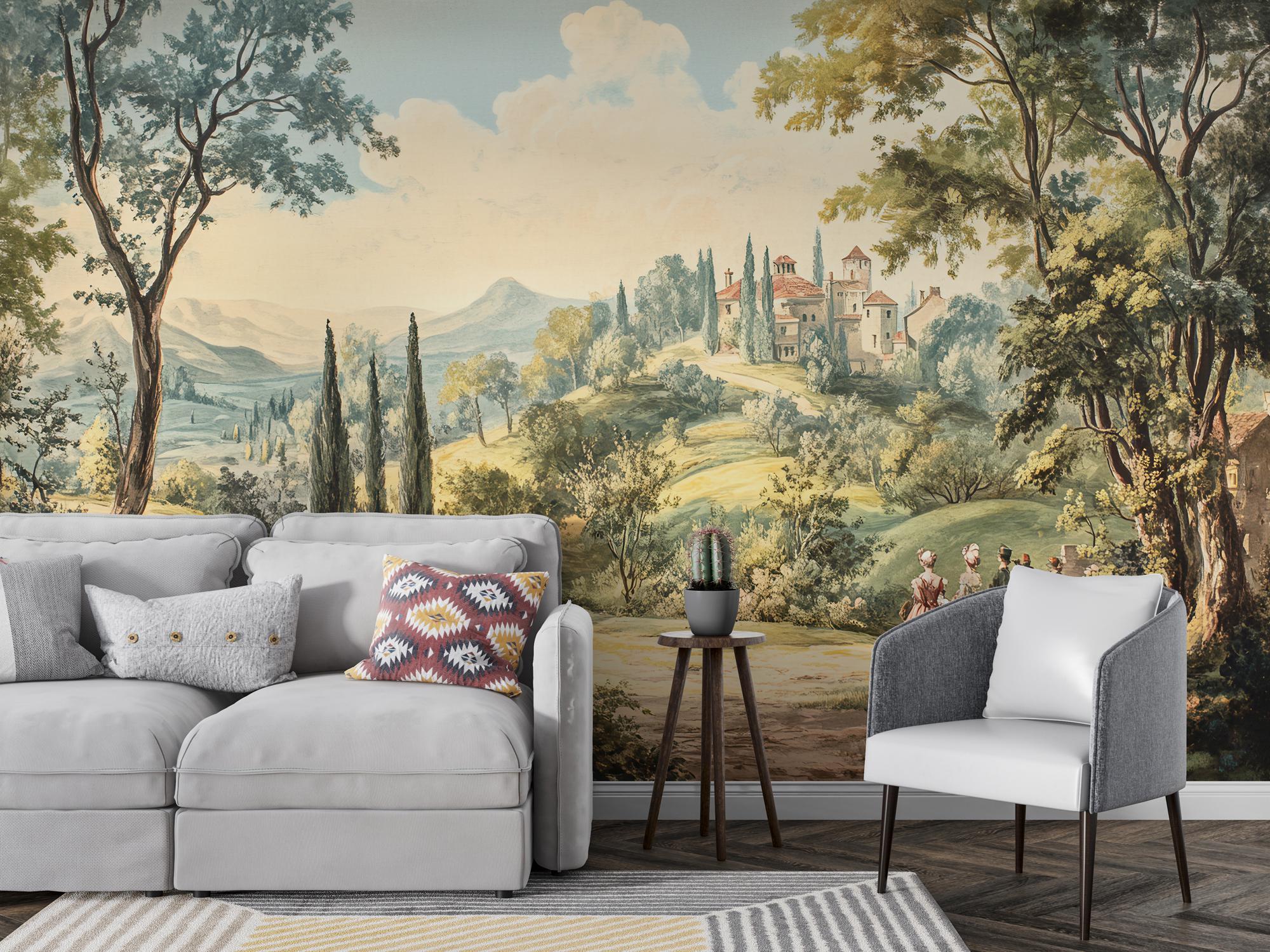 French Countryside Wallpaper Mural, Vintage Pastoral Landscape - Etsy
