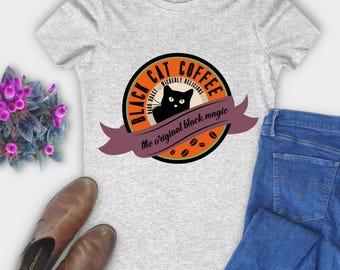 Black Cat Coffee Halloween T-Shirt, Spooky Black Cat Tee, Funny Coffee Cat T-Shirt, Halloween Cat Lover Gift