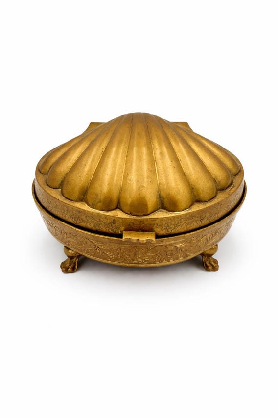 Antique Brass Jewelry Casket | Victorian Vanity Trinket Box