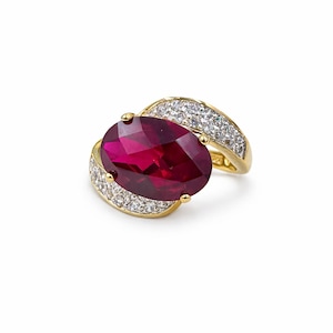 Vintage 6ct Lab Ruby Cocktail Ring | Gold Vermeil Sterling Silver, Size 8