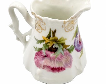 Antique ZS & Co Bavaria Creamer c. 1900 Floral German Porcelain Pitcher Hand Finished Victorian