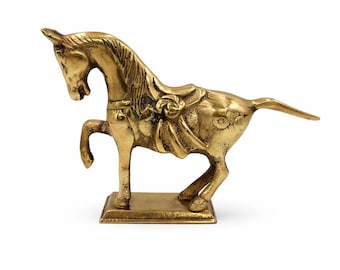 Vintage Solid Brass Prancing Horse Figurine • Mid Century Decor • Small Statue • Boho Shelf Accent