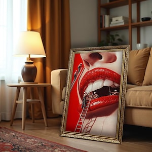 Canvas Lips Wall Art – Red Lips Pop Art Print, Modern Surreal Decor, Bold Lip Canvas, Sexy Lips Wall Hanging