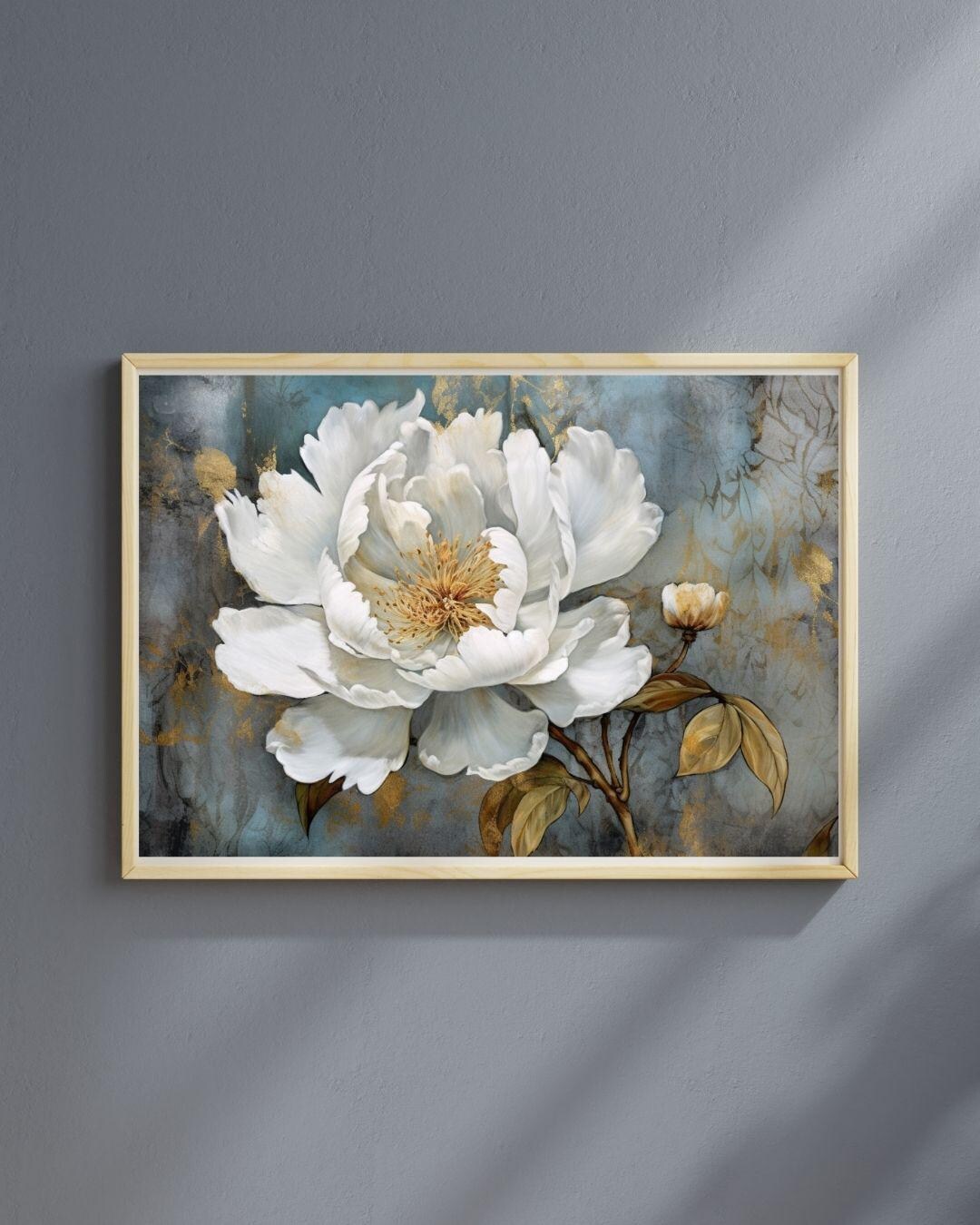 White Peony Floral Art Print – Elegant Flower Wall Art, Framed ...