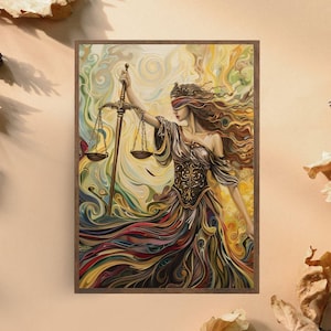 Lady Justice Art Print, Abstract Legal Decor, Blindfolded Justice Woman Artwork, Scales of Justice Wall Art, Law Office Decor, Legal Gift