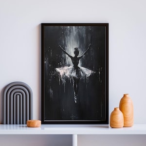 Ethereal Black & White Ballerina Painting - Graceful Dance Art Print for Ballet Lovers, Elegant Wall Art for Home Decor
