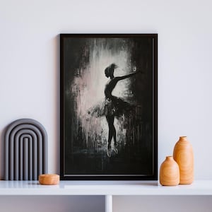 Elegant Ballerina Silhouette Wall Art, Black and White Ballet Dance Canvas Print