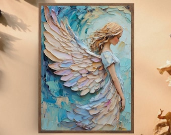 Angel Art Print - Ethereal Spiritual Wall Decor, Serene Pastel Angel Painting, Inspirational Home Art