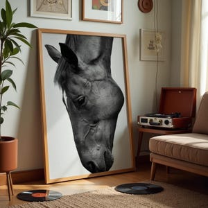 Black and White Horse Canvas Print, Minimalist Equine Wall Art, Modern Animal Photography Decor, Elegant Horse Portrait Artwork