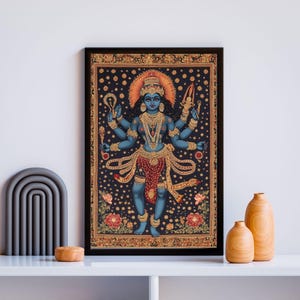 Divine Goddess Kali Wall Art - Vibrant Indian Traditional Painting, Spiritual Hindu Artwork for Meditation and Home Decor