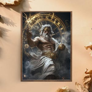 Greek God Zeus Art Print, Mythological Wall Decor, Lightning God Poster, Powerful Zeus Canvas, Ancient Greek God of Thunder art