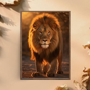 Lion Art Print, Regal Lion Portrait in Sunset, Powerful Wildlife Wall Art, Bold Animal Decor for Home or Office, Nature-Inspired Artwork