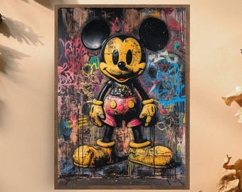 Stedelijke graffitikunstprint, iconische straatkunst, levendige popcultuur muurdecoratie voor modern huis of kantoor