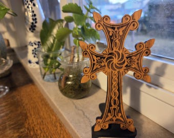 Armenian Cross - Oak, laser engraved