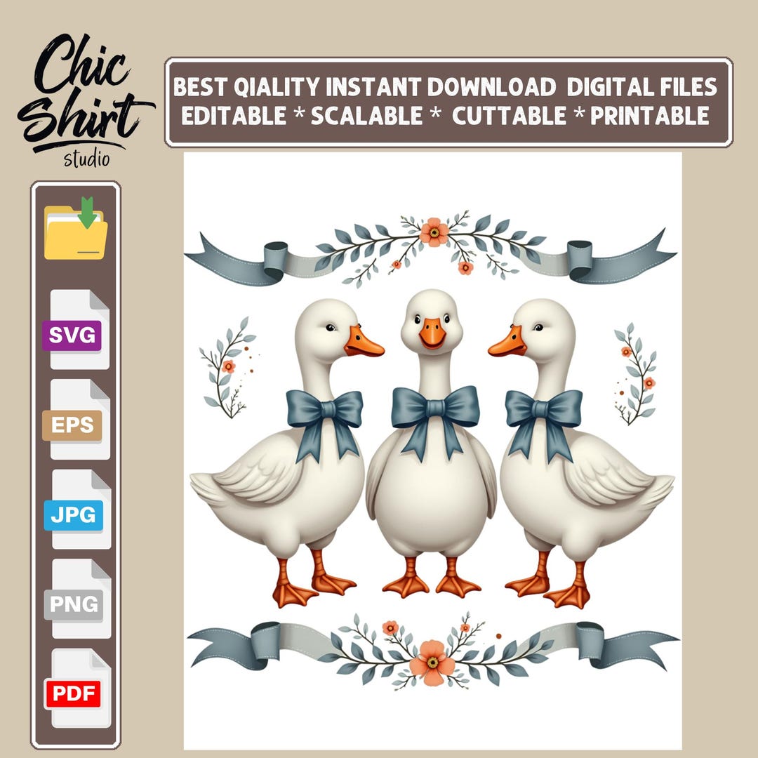 Vintage 1980s Blue Ribbon Goose With Hearts Retro Farmhouse Goose PNG ...