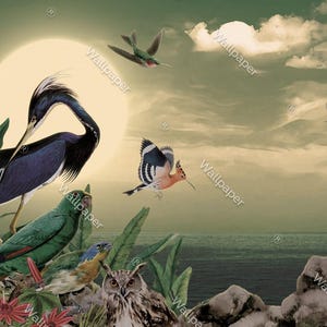Tapete 3D-Wandbild - Vogelmuster - Schlicht Klassisch - Künstlerisch - Wohnzimmer - Kinderzimmer - Küche - Abziehen und aufkleben - Nach dem Einkleben entfernbar