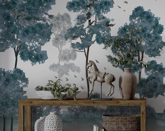 Tree patterned wallpaper - forest pattern - Wallpaper 3D - Artistic - Living Room- bedroom-office - Peel and Paste - Removable After Pasting