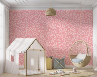 Pink Leopard Pattern Kids Room Wallpaper-Simple Classic-Artistic-Living Room-Children&#39;s room-kitchen-Peel and Paste -Removable After Pasting