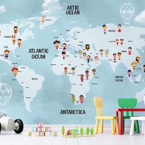 Papel tapiz con estampado de mapas - Póster de papel tapiz 3D - Artístico - Sala de estar - Salón - Oficina - Habitación de niños - Despegar y pegar - Removible después de pegar