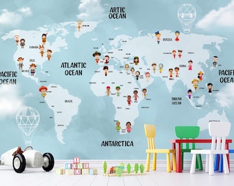 map patterned wallpaper - Wallpaper 3D Poster - Artistic- Living Room - Lounge - office-kids room - Peel and Paste - Removable After Pasting